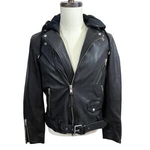 Allsaints Leather jacket with hood, size small